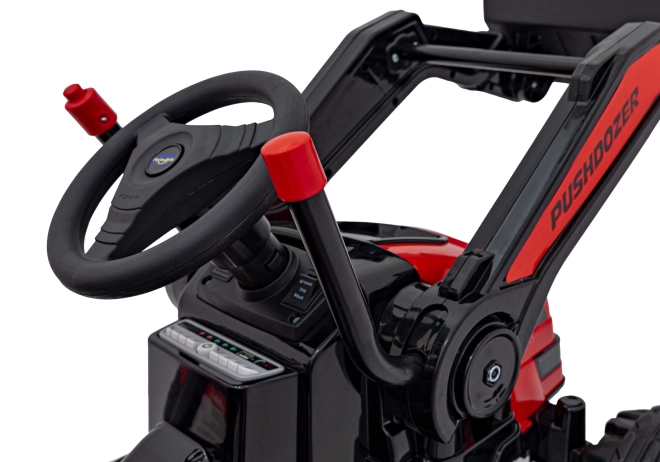 Dětský červený traktor a bagr na baterie s pohyblivou lžící