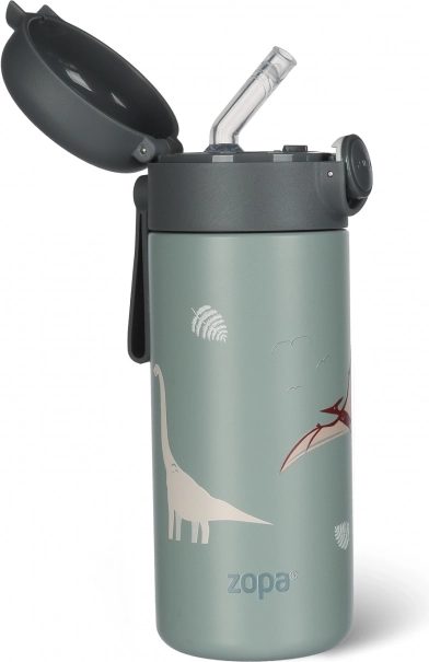 Dětská termo láhev s brčkem a silikonovým držákem 350 ml Dino