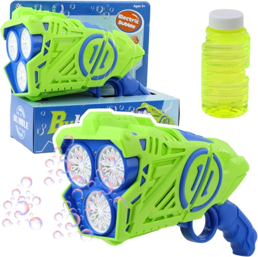 Pistole na mýdlové bubliny s LED světly modro-zelený