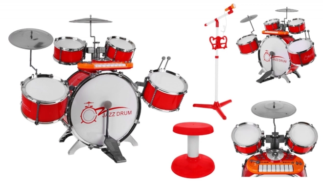 Hudební sada Percussion + Keyboard + Mikrofon + Zvuky a světla – Červená