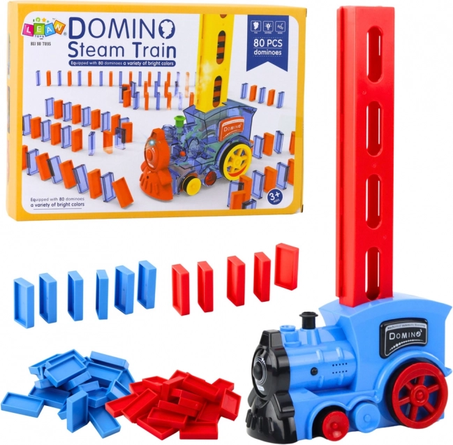 Elektrická lokomotiva na baterie s kostkami Domino a parou