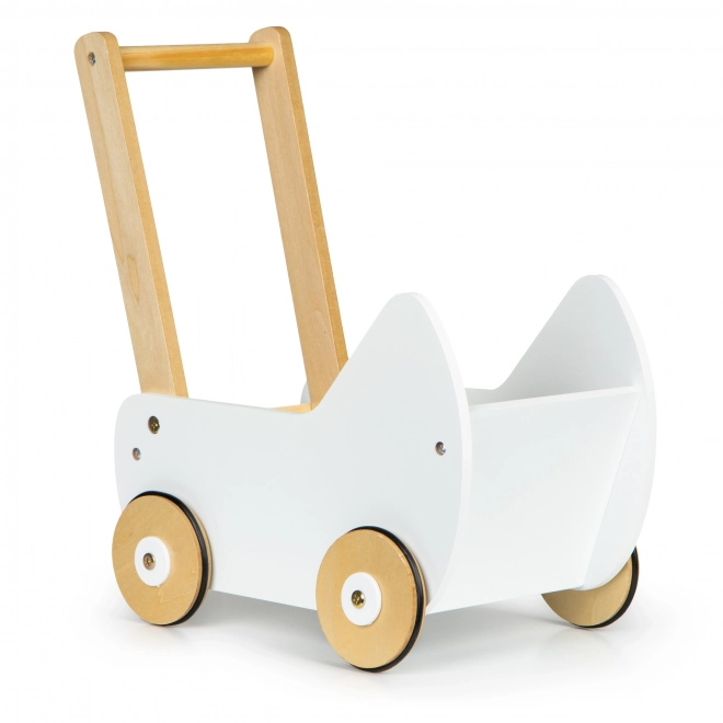 ECOTOYS Dřevěný vozík pro panenky bílý