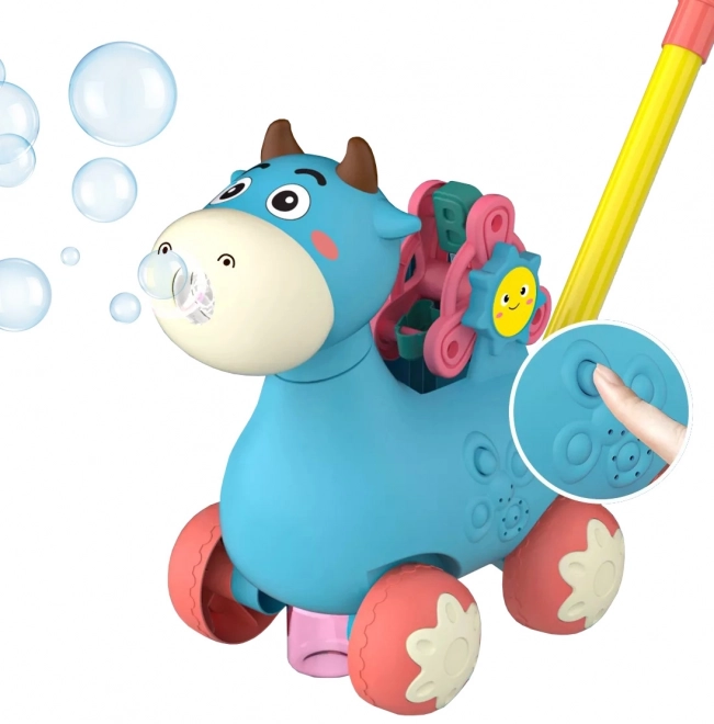 Woopie pchací kravička s bublinami a zvukem modrá