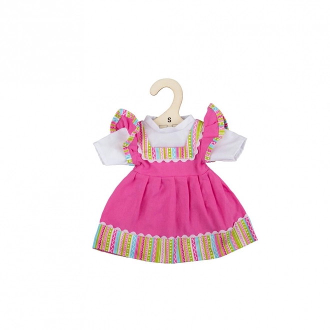 Bigjigs Toys Roza oblek s črtastim robom za punčko – 28 cm