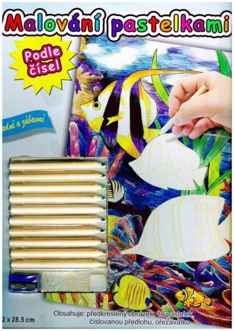 Malování pastelkami podle čísel Rybky