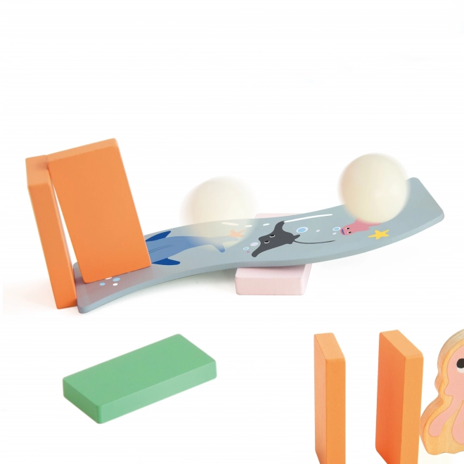 Dřevěné domino mořská zvířata Montessori 100 ks