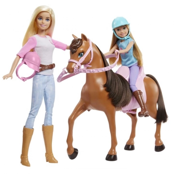 Panenky Barbie Lekce jízdy na koni 2 panenky a kůň