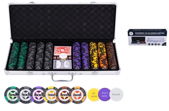 Sada pro poker ve stříbrném kufříku s vysokými nominály