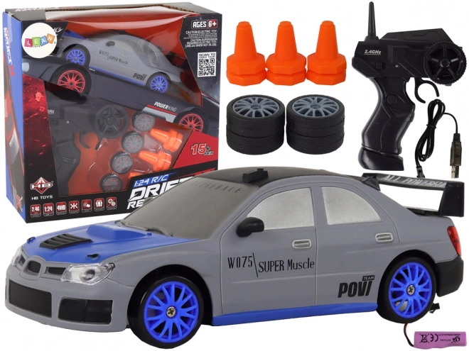 Dálkově ovládané sportovní auto R/C 1:24 vyměnitelná kola – šedé