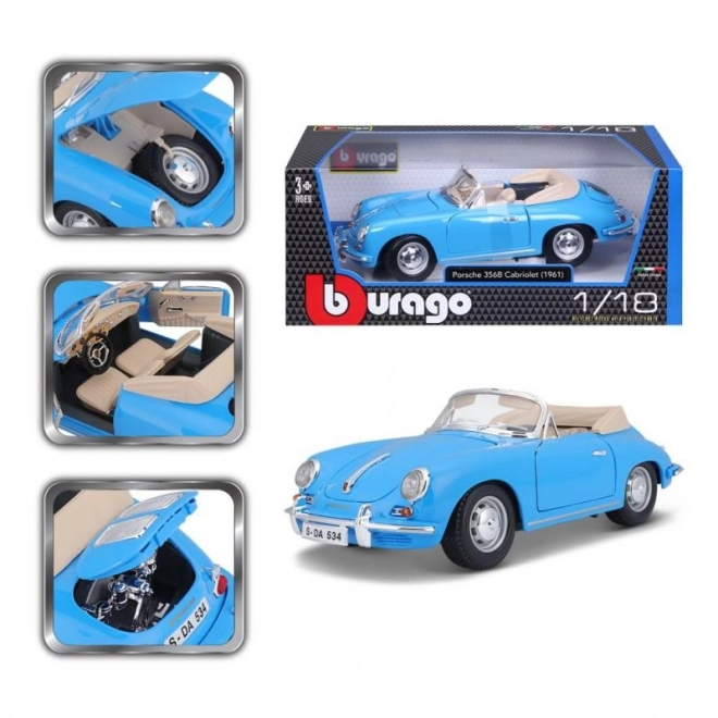 Kovový model Porsche 356B Cabriolet 1961 modrý