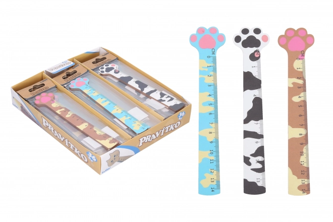 Pravítko dřevěné s motivem kočičí packy 13 cm