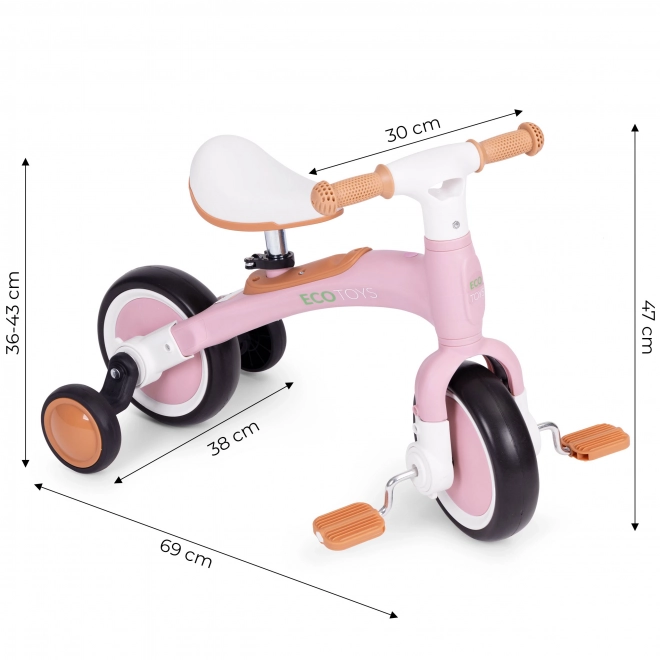 Balanční kolo s pedály - tréninková postranní kolečka 3v1 ECOTOYS – Růžové