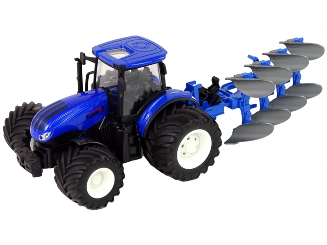 Traktor na dálkové ovládání 1:24 Modrý pluh kovový