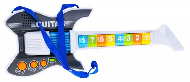 Barevná elektrická kytara pro děti 3+ Hudební nástroj + zvuky Světla