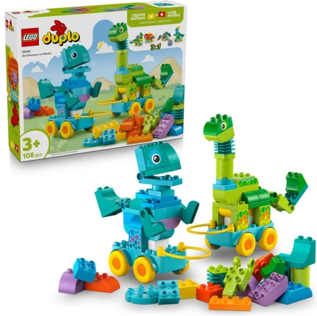 Stavebnice LEGO DUPLO 3 v 1: Dinosauři na Kolečkách