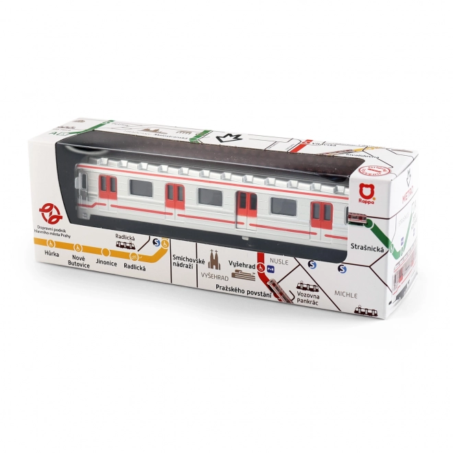 Pražské metro kov 16cm na zpětné natažení v krabičce 19,5x7x6cm