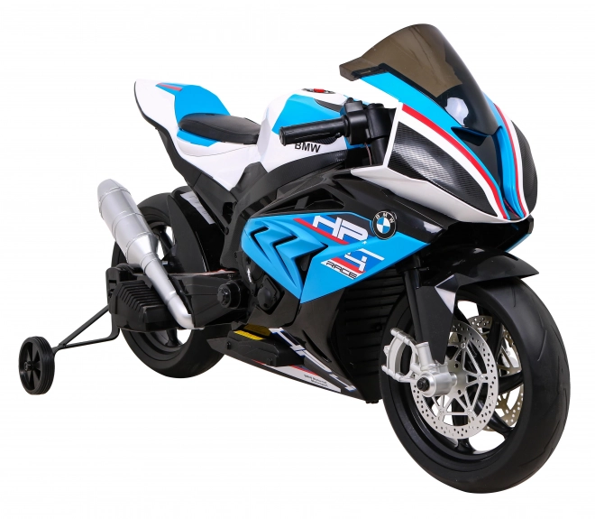 Dětská bateriová motorka BMW HP4 Modrá + pomocná kolečka + pomalý start + EVA + MP3 LED