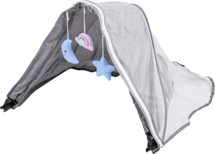 Stříška s moskytiérou a závěsnými hračkami