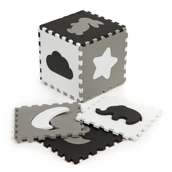 ECOTOYS Pěnové puzzle Zvířata a tvary černá-bílá SX s okraji