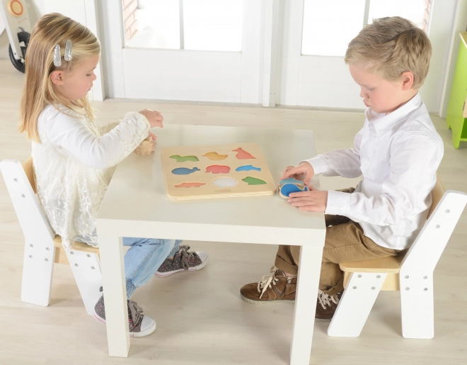 Dřevěný tvarový třídicí box Zvířátka Montessori