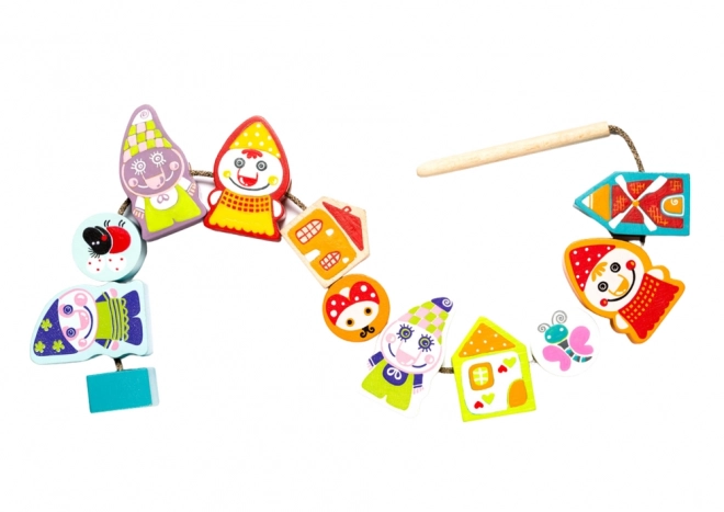 CUBIKA 13654 Navlékací trpaslíci  - navlékací set - 13 dřevěných dílů a 8 předloh