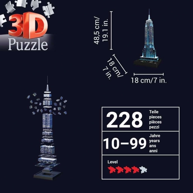 RAVENSBURGER Svítící 3D puzzle Noční edice Empire State Building 216 dílků