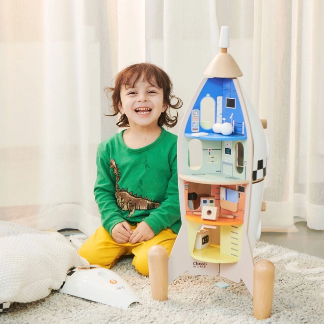 Dřevěná raketa domeček pro děti s figurkami