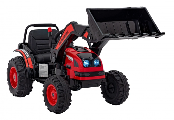 Dětský červený traktor a bagr na baterie s pohyblivou lžící