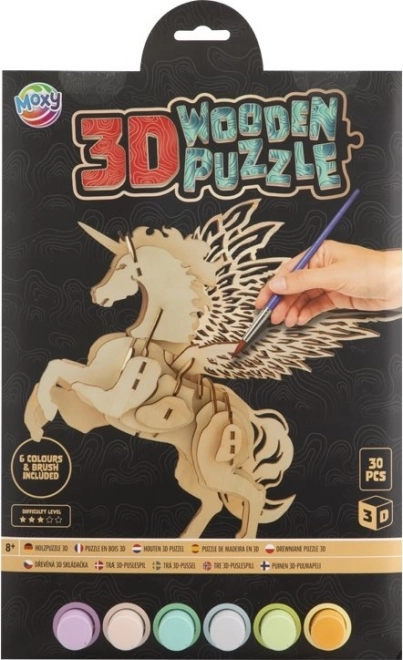 MOXY Dřevěné 3D vybarvovací puzzle Jednorožec