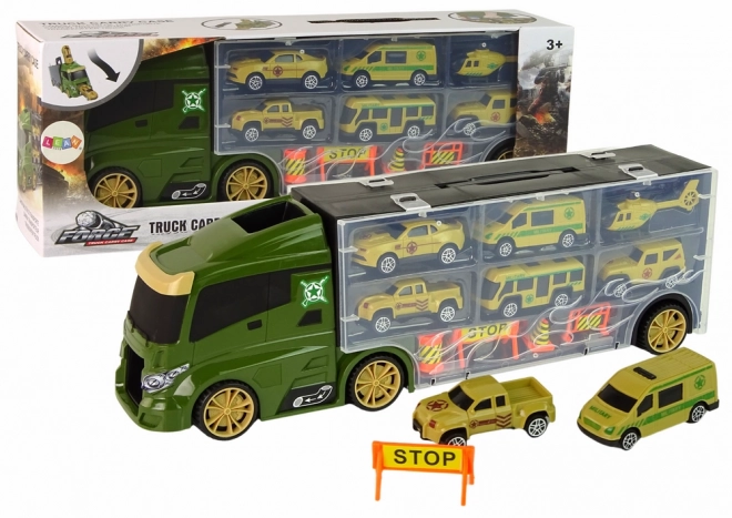 Zelený transportní náklaďák na autíčka