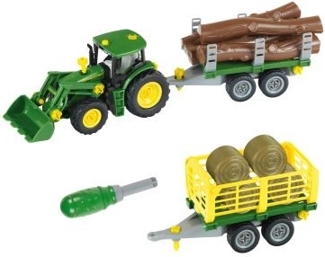 Traktor John Deere pro sestavení s 2 přívěsy