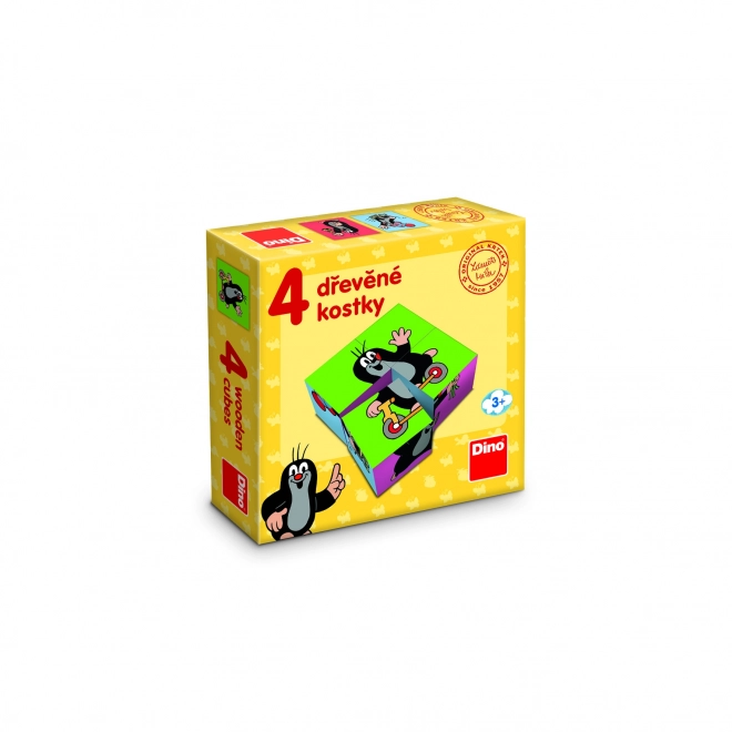Kostky kubus Krtek dřevo 4 ks v krabičce 13x13x4cm