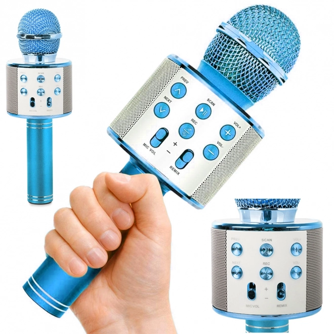 Bezdrátový karaoke mikrofon s reproduktorem – Modrá