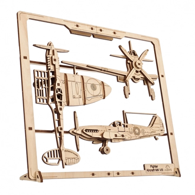 Ugears dřevěné mechanické puzzle Stíhací letadlo