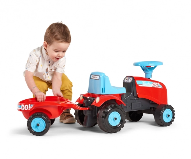 Odstrkovadlo - traktor Go Farm červené s volantem a valníkem