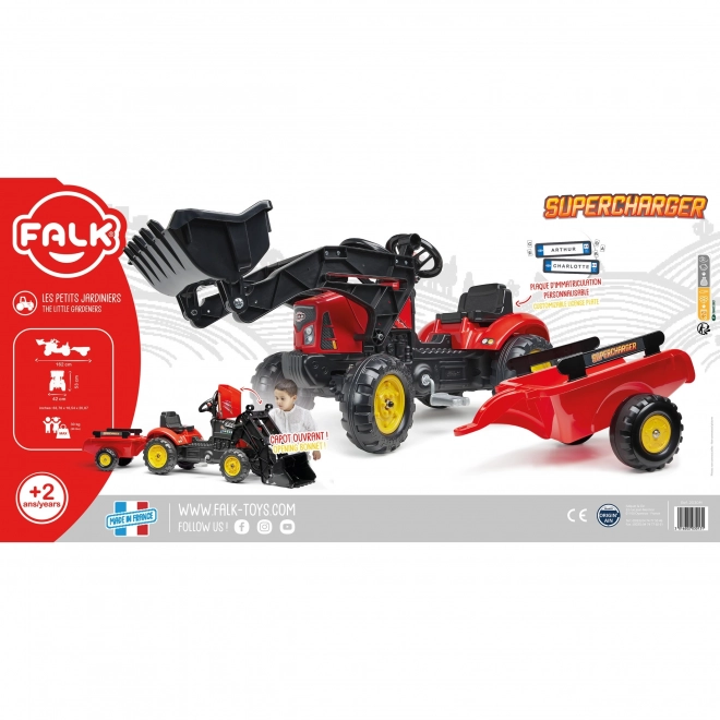 FALK Traktor šlapací 2030M Red Supercharger pedal charger s vlečkou