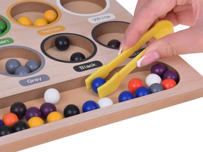 Dřevěná edukační mozaika Montessori - barevné kuličky a sorter