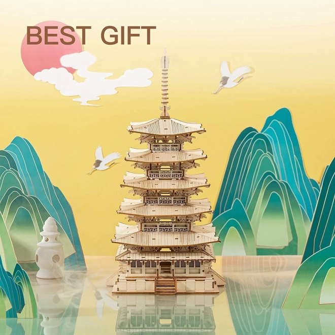 3D dřevěné puzzle pětipatrová pagoda