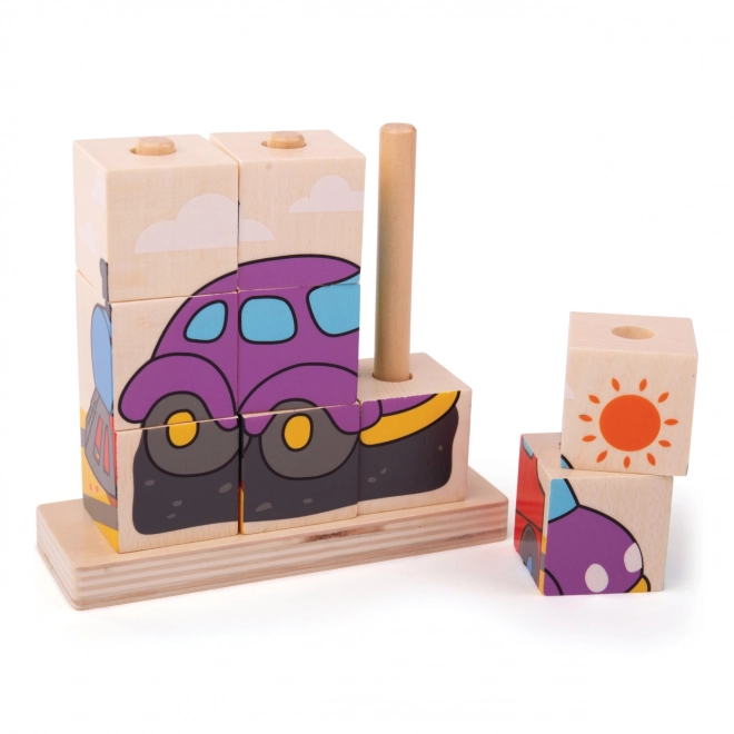 Dřevěný puzzle Bigjigs Baby Dopravní prostředky