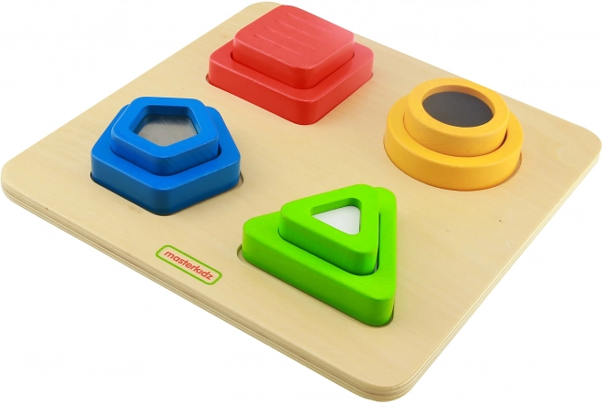 Dřevěný sorter tvarů materiálů a povrchů Montessori