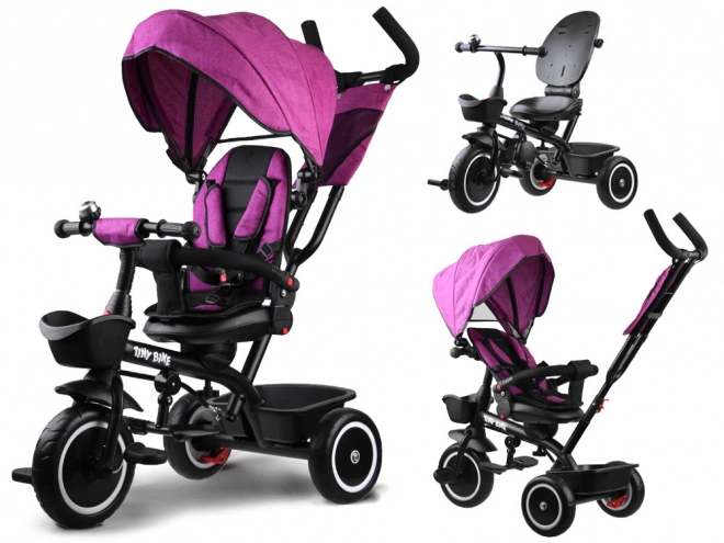 Dětská tříkolka Tiny Bike 3v1 s otočnou sedačkou a stříškou – Růžová