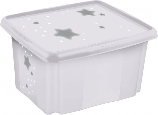 Velký úložný box s víkem Stars, bílý