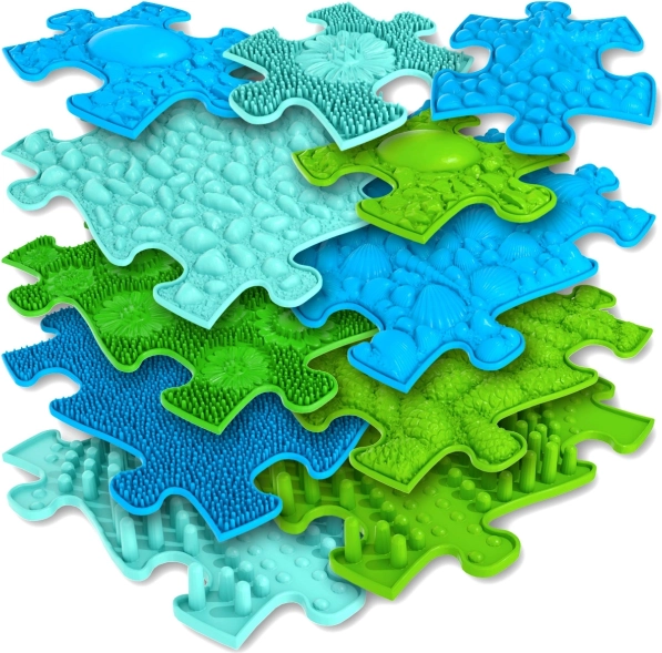 Woopie senzorická ortopedická podložka puzzle 11 ks – modrá/zelená