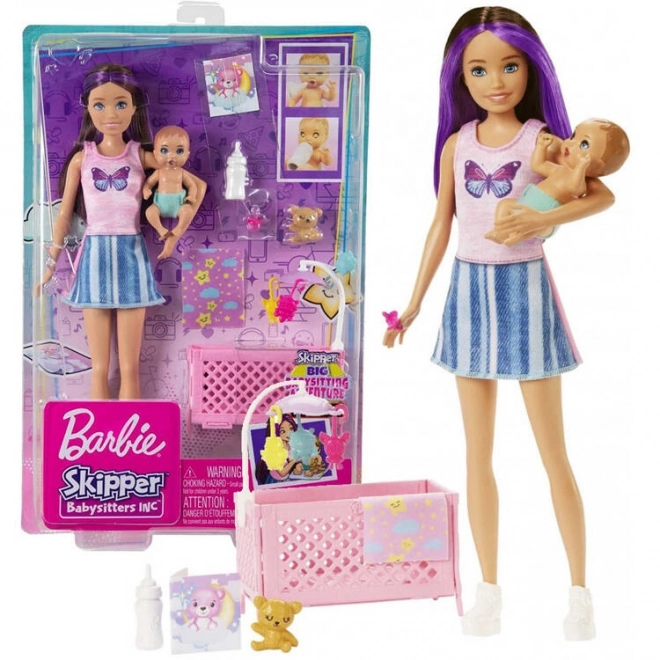 Loutka Barbie Skipper Babysitters opatrovnice s kojencem a doplňky