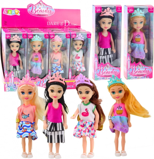 Mini panenka princezna s korunkou barevné šaty 14 cm