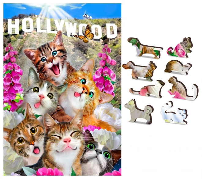 Dřevěné puzzle Koťata v Hollywoodu 2v1, 75 dílků