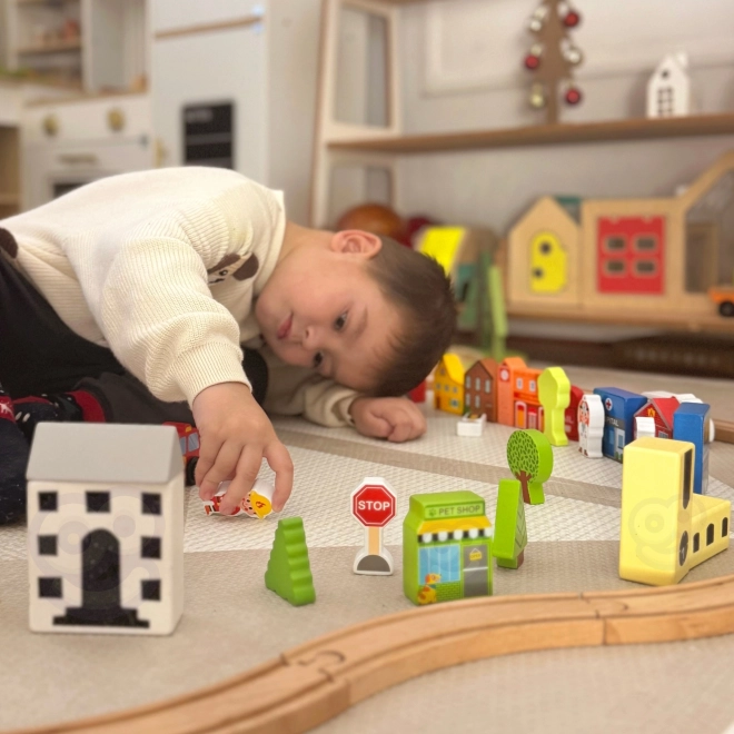 Dřevěná sada budov a figurek Město od Tooky Toy