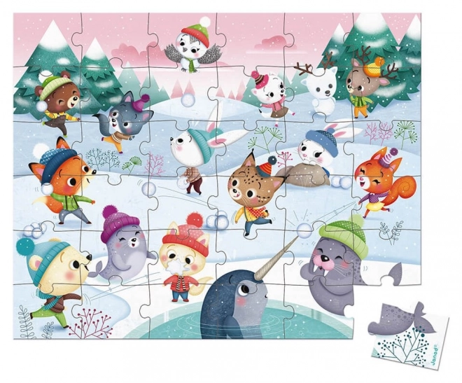 JANOD Puzzle v kufříku Party na sněhu 36 dílků