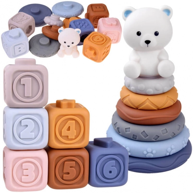 Měkké gumové senzorické bloky pyramidové puzzle s medvídkem ZA4819