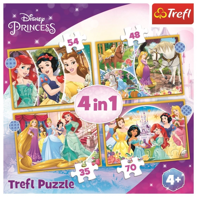 TREFL Puzzle Disney princezny: Šťastný den 4v1 (35,48,54,70 dílků)